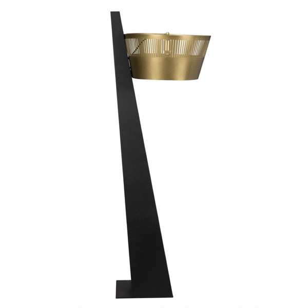 Noir Claudius Floor Lamp - Handcrafted Metal Beauty with Swooping Base & Burnished Brass Shade Elegance LAMP759MB