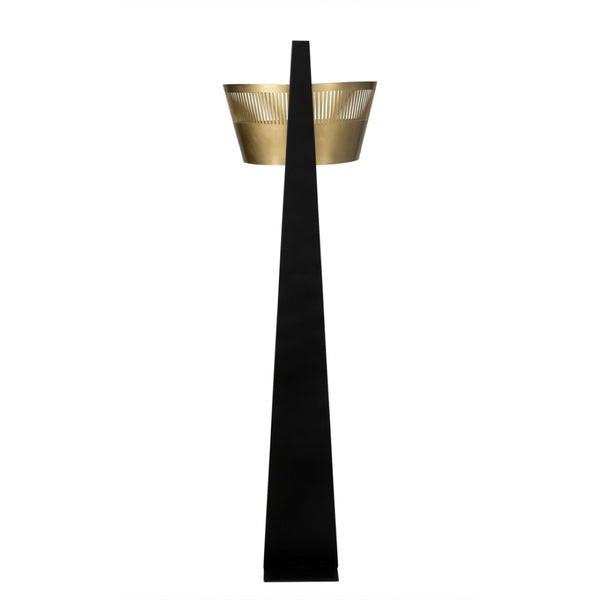 Noir Claudius Floor Lamp - Handcrafted Metal Beauty with Swooping Base & Burnished Brass Shade Elegance LAMP759MB