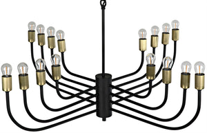 Noir Claude Chandelier - Sculptural Iron Lighting Fixture with Matte Black & Antique Brass Finishes LAMP764MTB