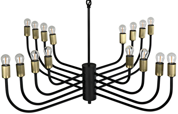 Noir Claude Chandelier - Sculptural Iron Lighting Fixture with Matte Black & Antique Brass Finishes LAMP764MTB