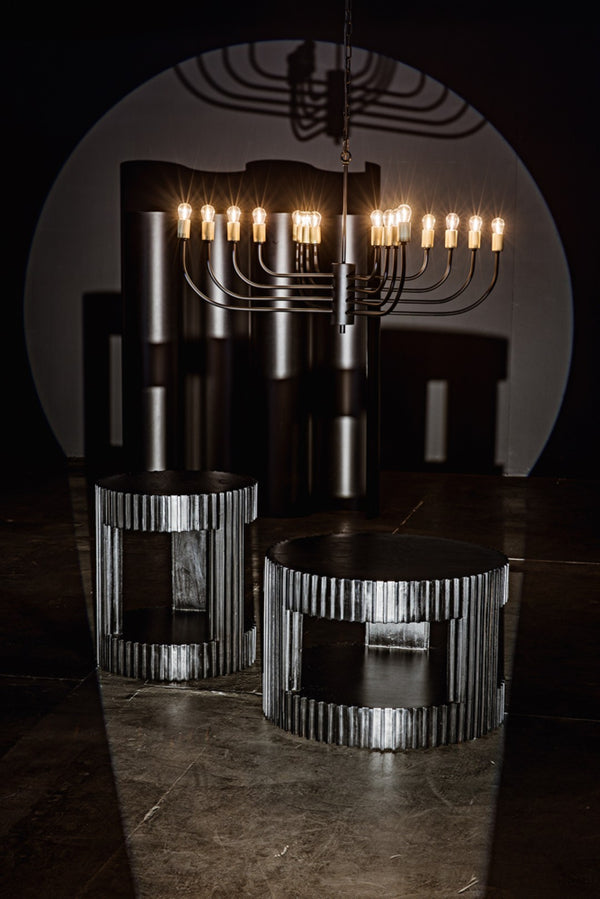 Noir Claude Chandelier - Sculptural Iron Lighting Fixture with Matte Black & Antique Brass Finishes LAMP764MTB