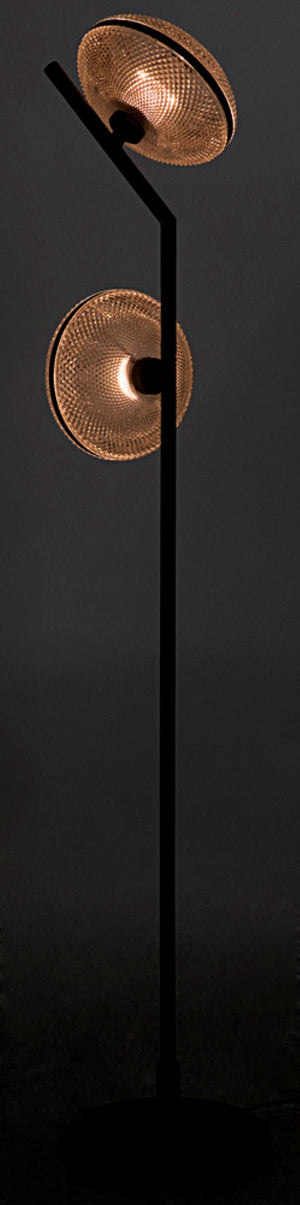 Noir Gibson Floor Lamp - Modern Industrial Black Iron Design with Textured Glass Shades for Ambient Light LAMP766MTB