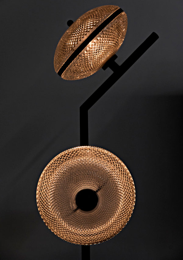 Noir Gibson Floor Lamp - Modern Industrial Black Iron Design with Textured Glass Shades for Ambient Light LAMP766MTB