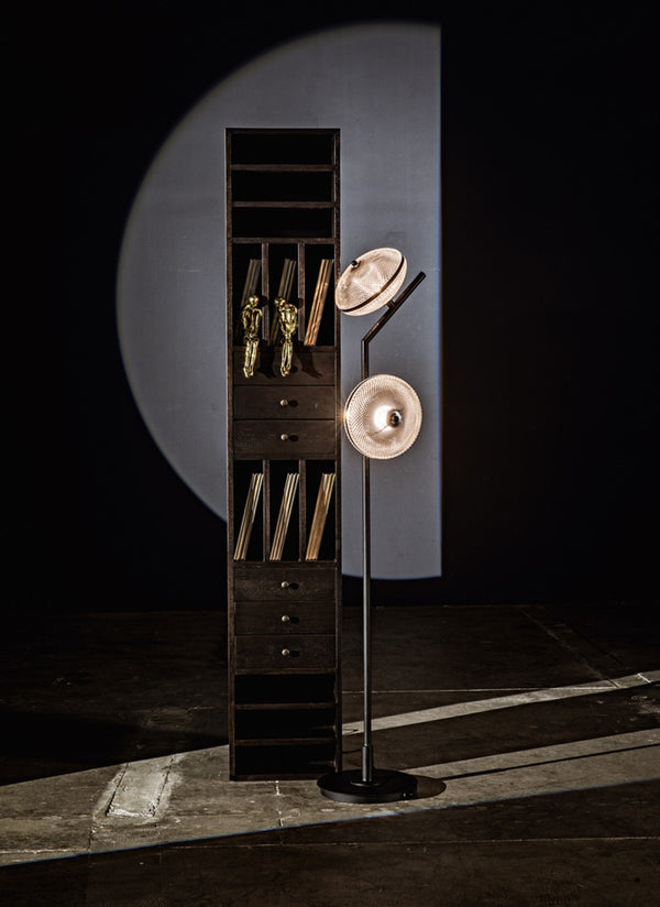 Noir Gibson Floor Lamp - Modern Industrial Black Iron Design with Textured Glass Shades for Ambient Light LAMP766MTB