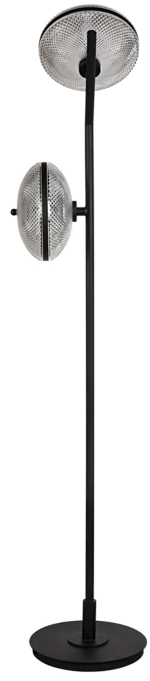 Noir Gibson Floor Lamp - Modern Industrial Black Iron Design with Textured Glass Shades for Ambient Light LAMP766MTB