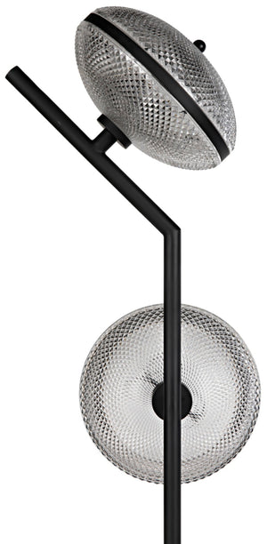 Noir Gibson Floor Lamp - Modern Industrial Black Iron Design with Textured Glass Shades for Ambient Light LAMP766MTB