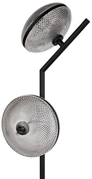 Noir Gibson Floor Lamp - Modern Industrial Black Iron Design with Textured Glass Shades for Ambient Light LAMP766MTB