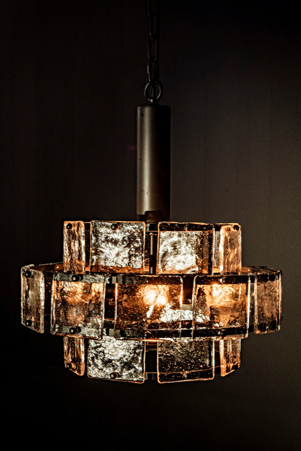 Noir Bergdorf Pendant Light Fixture - Modern 3-Tier Chandelier with Antiqued Glass & Matte Black Iron Frame LAMP768MTB