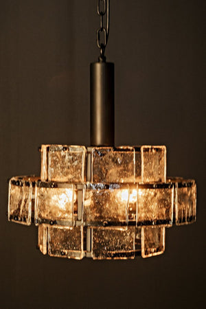Noir Bergdorf Pendant Light Fixture - Modern 3-Tier Chandelier with Antiqued Glass & Matte Black Iron Frame LAMP768MTB