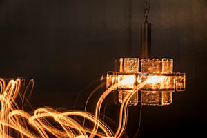 Noir Bergdorf Pendant Light Fixture - Modern 3-Tier Chandelier with Antiqued Glass & Matte Black Iron Frame LAMP768MTB