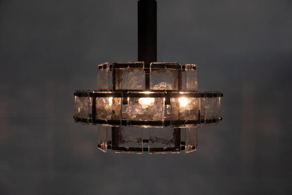 Noir Bergdorf Pendant Light Fixture - Modern 3-Tier Chandelier with Antiqued Glass & Matte Black Iron Frame LAMP768MTB