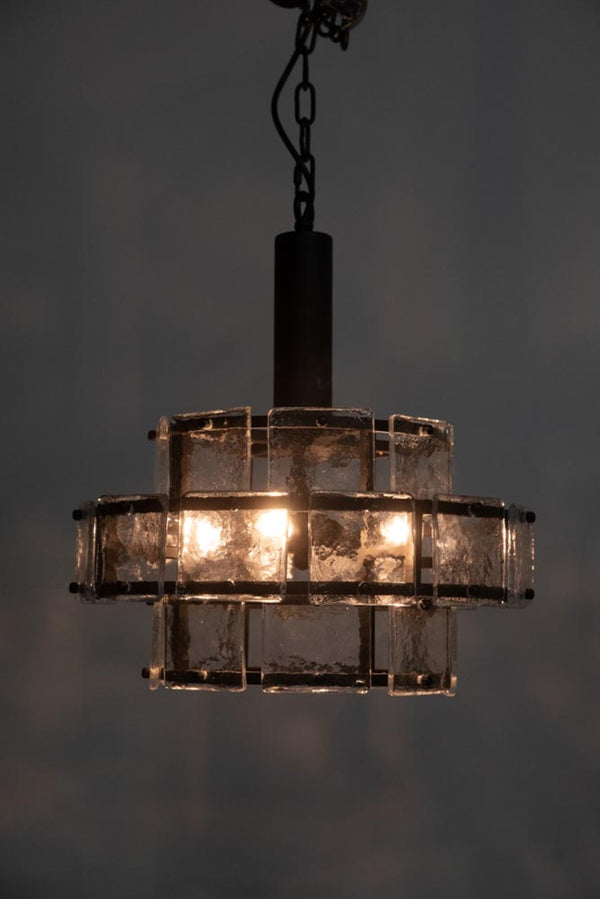 Noir Bergdorf Pendant Light Fixture - Modern 3-Tier Chandelier with Antiqued Glass & Matte Black Iron Frame LAMP768MTB