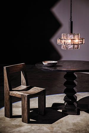 Noir Bergdorf Pendant Light Fixture - Modern 3-Tier Chandelier with Antiqued Glass & Matte Black Iron Frame LAMP768MTB