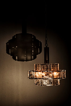 Noir Bergdorf Pendant Light Fixture - Modern 3-Tier Chandelier with Antiqued Glass & Matte Black Iron Frame LAMP768MTB