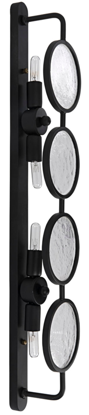 Noir Ordo Sconce - Matte Black Iron Wall Light with Four Diffused Glass Circles for Modern Interiors LAMP769MTB