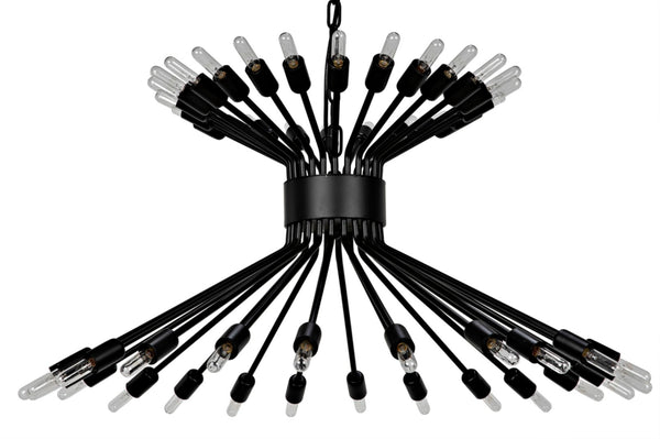 Noir Mancini Chandelier - Striking Black Iron Design with 48 Bulbs, Ideal for Modern Industrial Spaces LAMP774MTB