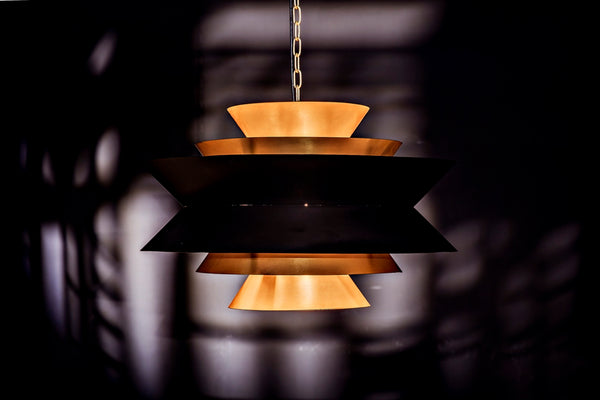Noir Arion Pendant Light - Industrial Iron Fixture with Antique Brass Finish for Modern Spaces & Dining Areas LAMP776MB