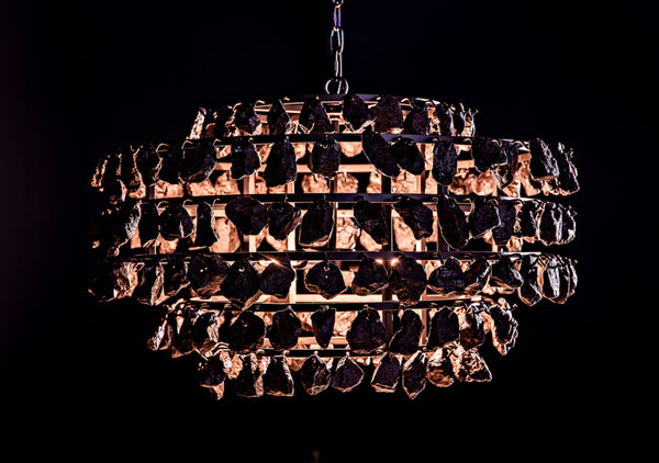 Noir Vulcan Chandelier - Modern Industrial Black Iron & Textured Glass for Dramatic Home Ambiance LAMP778MTB