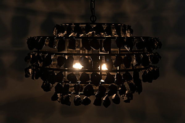 Noir Vulcan Chandelier - Modern Industrial Black Iron & Textured Glass for Dramatic Home Ambiance LAMP778MTB