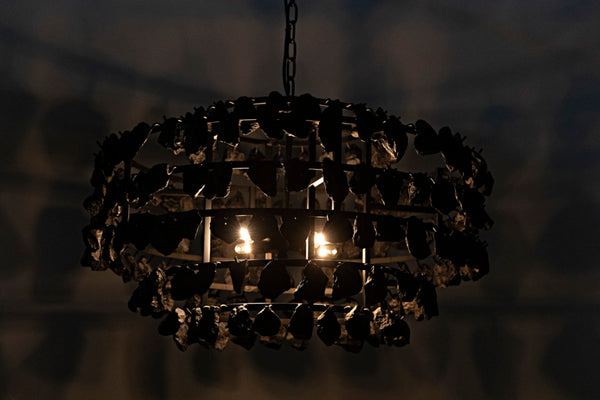 Noir Vulcan Chandelier - Modern Industrial Black Iron & Textured Glass for Dramatic Home Ambiance LAMP778MTB