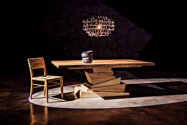 Noir Vulcan Chandelier - Modern Industrial Black Iron & Textured Glass for Dramatic Home Ambiance LAMP778MTB