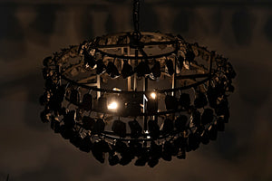 Noir Vulcan Chandelier - Modern Industrial Black Iron & Textured Glass for Dramatic Home Ambiance LAMP778MTB
