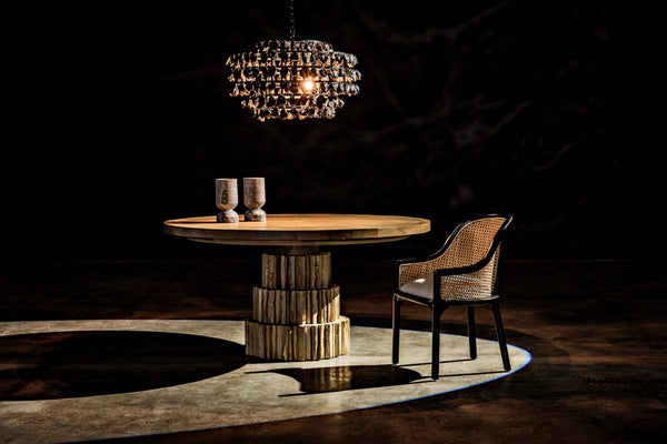 Noir Vulcan Chandelier - Modern Industrial Black Iron & Textured Glass for Dramatic Home Ambiance LAMP778MTB