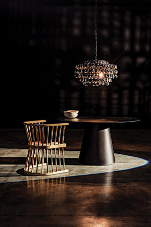 Noir Vulcan Chandelier - Modern Industrial Black Iron & Textured Glass for Dramatic Home Ambiance LAMP778MTB