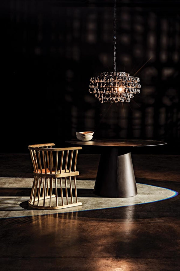 Noir Vulcan Chandelier - Modern Industrial Black Iron & Textured Glass for Dramatic Home Ambiance LAMP778MTB