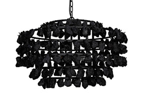 Noir Vulcan Chandelier - Modern Industrial Black Iron & Textured Glass for Dramatic Home Ambiance LAMP778MTB