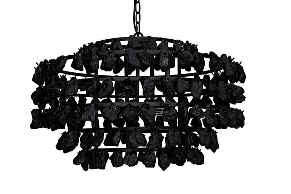 Noir Vulcan Chandelier - Modern Industrial Black Iron & Textured Glass for Dramatic Home Ambiance LAMP778MTB