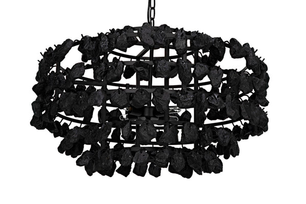Noir Vulcan Chandelier - Modern Industrial Black Iron & Textured Glass for Dramatic Home Ambiance LAMP778MTB