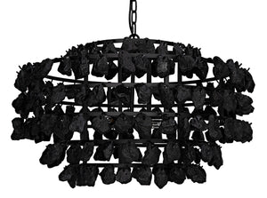 Noir Vulcan Chandelier - Modern Industrial Black Iron & Textured Glass for Dramatic Home Ambiance LAMP778MTB