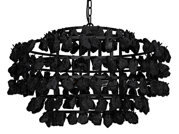 Noir Vulcan Chandelier - Modern Industrial Black Iron & Textured Glass for Dramatic Home Ambiance LAMP778MTB