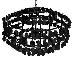 Noir Vulcan Chandelier - Modern Industrial Black Iron & Textured Glass for Dramatic Home Ambiance LAMP778MTB