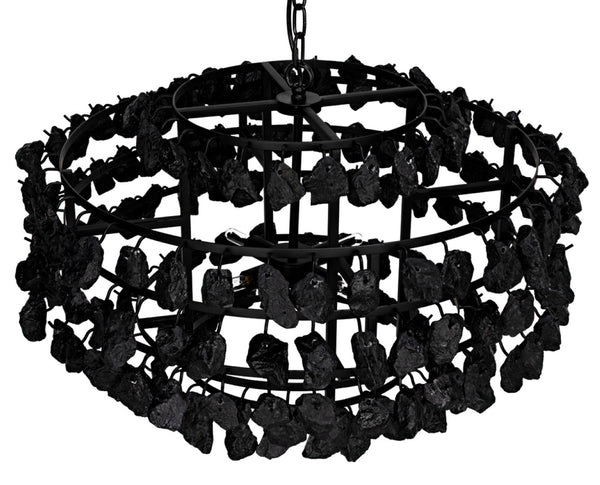 Noir Vulcan Chandelier - Modern Industrial Black Iron & Textured Glass for Dramatic Home Ambiance LAMP778MTB