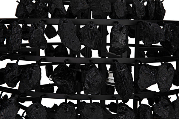 Noir Vulcan Chandelier - Modern Industrial Black Iron & Textured Glass for Dramatic Home Ambiance LAMP778MTB