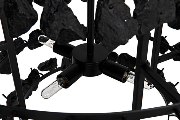 Noir Vulcan Chandelier - Modern Industrial Black Iron & Textured Glass for Dramatic Home Ambiance LAMP778MTB
