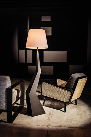Noir Rhombus Floor Lamp - Modern Black Metal Design with Tapered Silk Shade for Stylish Ambient Lighting LAMP779MTBSH