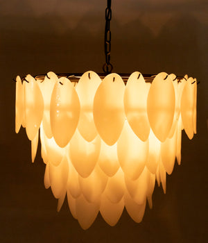 Noir Lotus Chandelier - Handcrafted Iron and Milk Glass, Sculptural Design for Modern Spaces and Elegance L LAMP780MTB