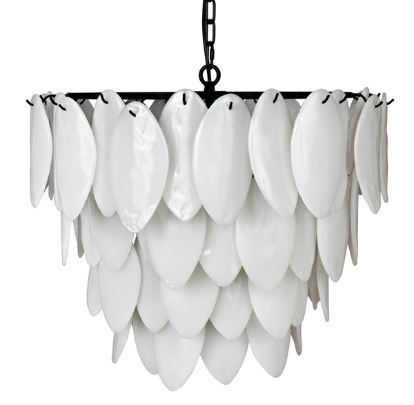 Noir Lotus Chandelier - Handcrafted Iron and Milk Glass, Sculptural Design for Modern Spaces and Elegance L LAMP780MTB