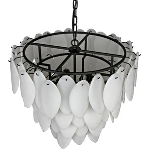Noir Lotus Chandelier - Handcrafted Iron and Milk Glass, Sculptural Design for Modern Spaces and Elegance L LAMP780MTB