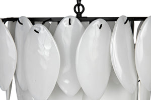 Noir Lotus Chandelier - Handcrafted Iron and Milk Glass, Sculptural Design for Modern Spaces and Elegance L LAMP780MTB