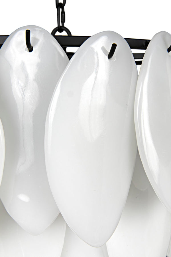 Noir Lotus Chandelier - Handcrafted Iron and Milk Glass, Sculptural Design for Modern Spaces and Elegance L LAMP780MTB