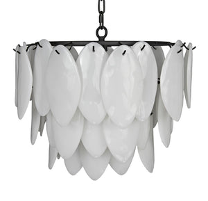 Noir Lotus Chandelier - Handcrafted Iron and Milk Glass, Sculptural Design for Modern Spaces and Elegance M LAMP781MTB