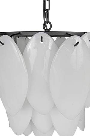 Noir Lotus Chandelier - Handcrafted Iron and Milk Glass, Sculptural Design for Modern Spaces and Elegance M LAMP781MTB