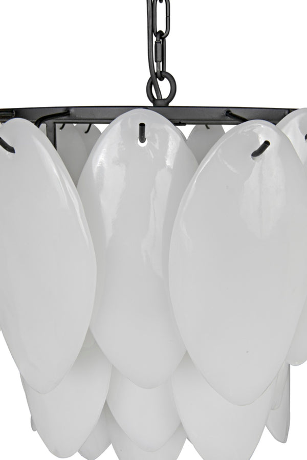 Noir Lotus Chandelier - Handcrafted Iron and Milk Glass, Sculptural Design for Modern Spaces and Elegance M LAMP781MTB