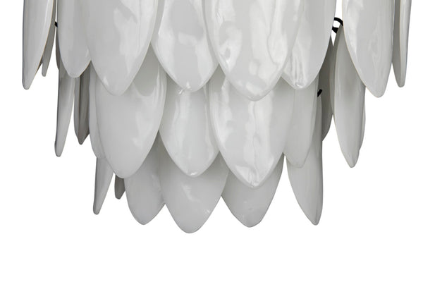Noir Lotus Chandelier - Handcrafted Iron and Milk Glass, Sculptural Design for Modern Spaces and Elegance M LAMP781MTB