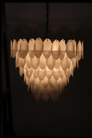 Noir Lotus Chandelier - Handcrafted Iron and Milk Glass, Sculptural Design for Modern Spaces and Elegance XL LAMP782MTB