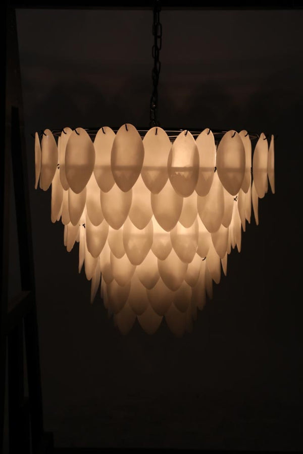 Noir Lotus Chandelier - Handcrafted Iron and Milk Glass, Sculptural Design for Modern Spaces and Elegance XL LAMP782MTB